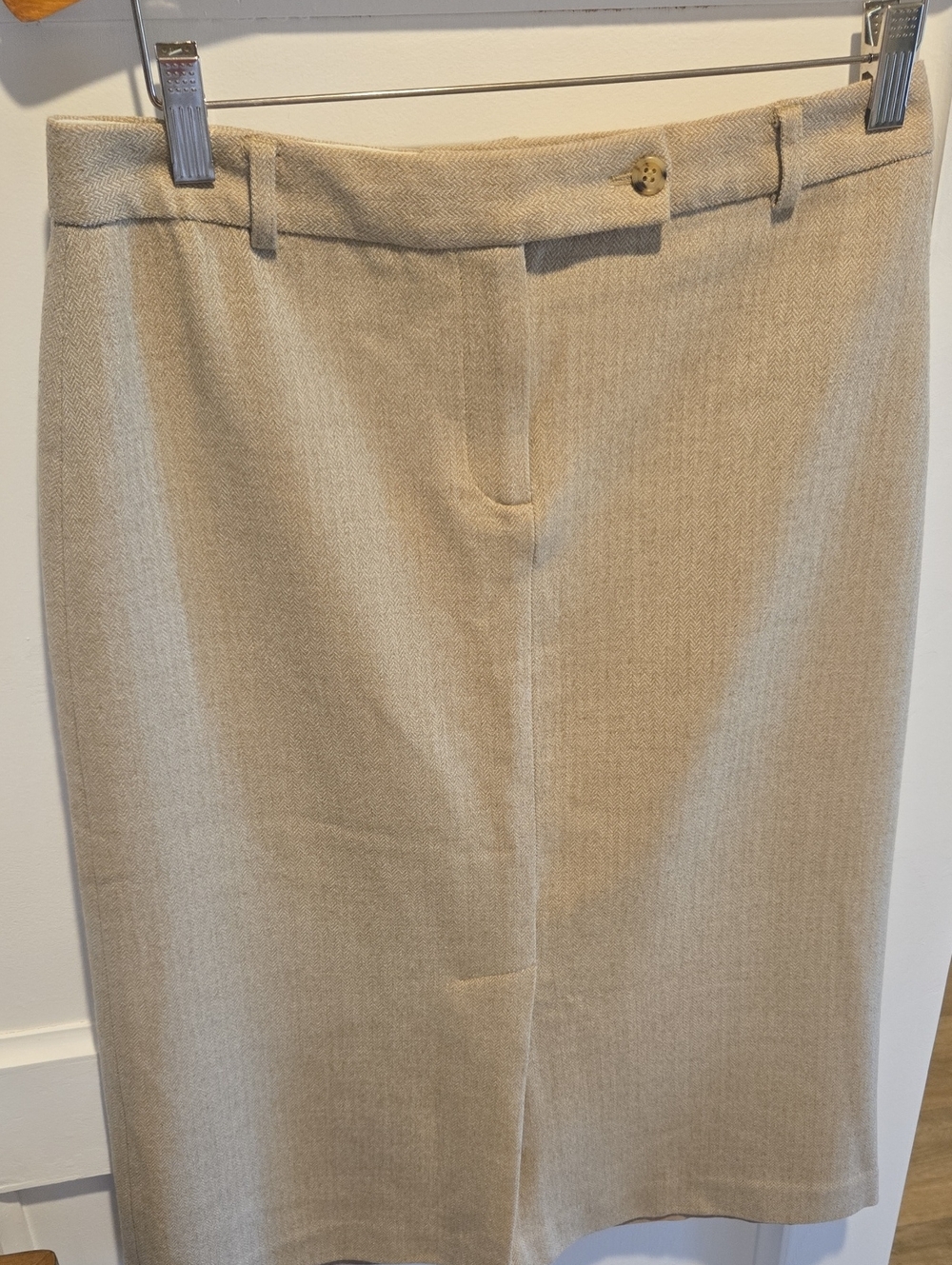 Lord & Taylor Beige Wool Pencil Skirt
